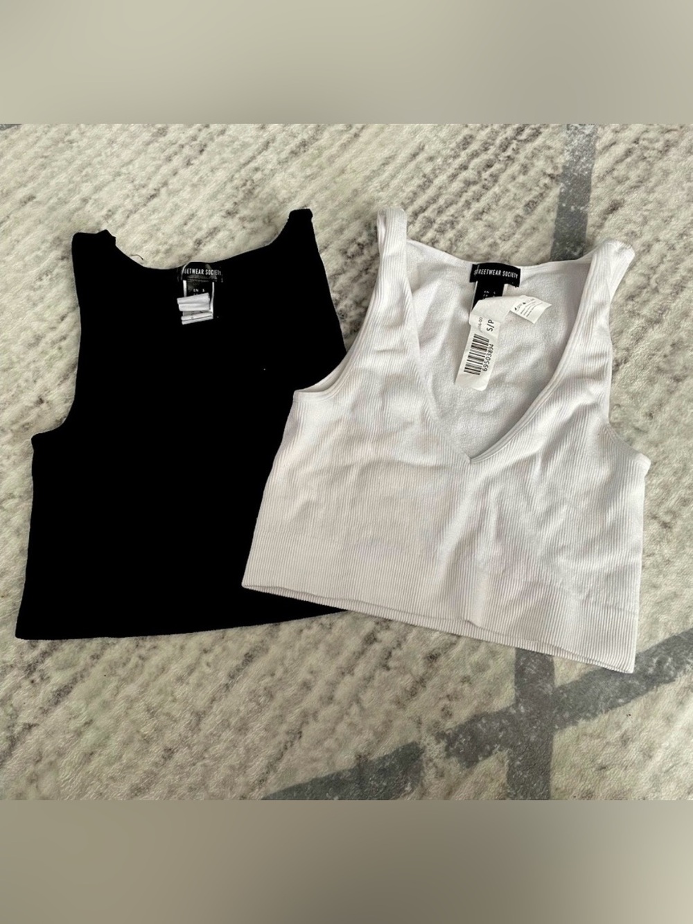 Streetwear Society Ribbed V-Neck Crop Tank - White & Black